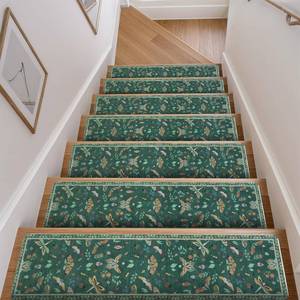 lot 1947 image: OJIA Insect Print Stair Treads Non Slip 15PCS, 8x30 Stair Runner for Wooden Steps Indoor, Rubber Stair Mats Residue-Free Staircase Step Treads for Kids, Elders, Pets, Dark Green