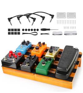 lot 1963 image: Wooden Pedal Board Guitar Effects 2-in-1 Pedalboard, 17.3 Big Capacity Pedalboard with Cable Supply Pedalboard Set Guitar Accessories