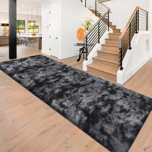 lot 1969 image: JiaoBaba Tie-Dyed Runner Rug for Bedroom Black Grey 3x10ft Fluffy Area Rug Bedside Runner Rug for Kids Room Boys Teens Nursery Baby Living Room Dorm Home Decor Carpets
