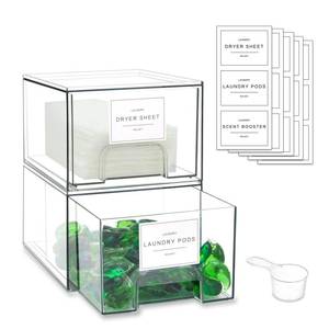 lot 1971 image: 4 Pack Laundry Room Organization Storage Drawers with Labels, Clear Stackable Dryer Sheet Holder and Pod Containers, Detergent Dispenser for Laundry Room Organizing and Decor