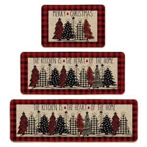 lot 1974 image: Artoid Mode Red Xmas Trees Buffalo Plaid Merry Christmas Kitchen Mats Set of 3, Winter Decor Low-Profile Kitchen Rugs for Floor - 24x3524x5924x72