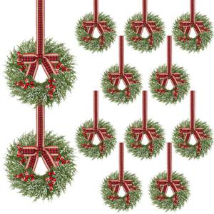 lot 1978 image: 12 Pcs Small Christmas Wreath, Christmas Wreaths for Windows, Winter Mini Wreaths Christmas, Cabinet Wreaths for Kitchen Christmas, Window Decorations for Front Door Candle Rings Outdoor Indoor