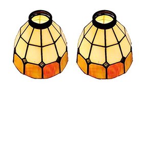 lot 1980 image: HUIMEIJU Tiffany glass single lampshade 2PCS set Orange glass fan lamp, wall lamp, chandelier replacement lampshade 6 inch stained glass single lampshade