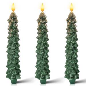 lot 1994 image: Homemory 3 PCS Flameless Taper Candles with 6-Hours Timer, 9.7 Inches Christmas Tree Candlesticks, Real Wax Battery Operated Window Candles with 3D Flickering Flame for Fireplace Christmas