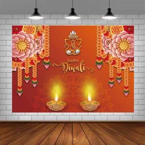 lot 2364 image: AIBIIN 7x5ft Happy Diwali Backdrop for Photography Indian Festival Background for Home Party Red Burning Light Indian Party Decorations Banner Supplies