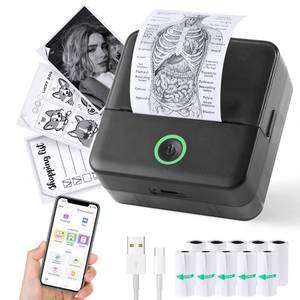 lot 2372 image: cudinham Print Pods Mini Printer, Thermal Inkless Sticker Maker with 10 Rolls Printing Paper, Pocket Printpod for Phone, Impresora Port�til for Notes, DIY, Compatible with iOS & Android (Black)