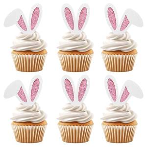 lot 2384 image: 24 Pack Easter Bunny Ear Cupcake Toppers Glitter Easter Party Decorations Bunny Ear Cupcake Toppers Happy Birthday Cupcake Picks for Spring Birthday Baby Shower Party Supplies - Rabbit Lover