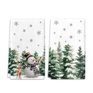 lot 2387 image: SUZEJHE Christmas Hand Towels for Bathroom Set of 2, Winter Snowman Elk Bath Hand Towels for Kitchen Home Hotel Gym Spa Yoga Farmhouse Xmas Decorative 18x26 Inch