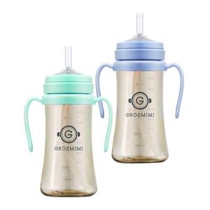 lot 2390 image: GROSMIMI Spill Proof Magic Sippy Cup with Straw with Handle for Baby and Toddlers, PPSU, BPA Free 10 oz. 2-pack (Aqua Green & Sky Blue)