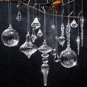 lot 2398 image: Civaner 32 Pcs Christmas Crystal Ornaments Hanging Clear Glass Plastic Hanging Decor Christmas Icicle Drop Crystal Ornaments for Xmas Tree Winter New Year Party Supplies(Clear)