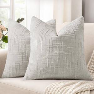 lot 2400 image: decorUhome Light Grey Chenille Throw Pillow Covers 18x18 Set of 2 Thick Textured Slubby Couch Pillow Covers Farmhouse Accent Modern Neutral Decorative Pillow Cases for Bed Sofa Living Room