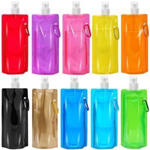 lot 2401 image: 10 Pcs Collapsible Foldable Water Bottle 480ml, Leak Proof with Carabiner, BPA Free, Reusable Drinking Bags for Travel, Gym, Camping, Hiking