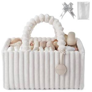 lot 2408 image: Blissful Diary Flannel Diaper Caddy Organizer, included Gift Packaging, Cozy Nursery Storage Basket, Gift for Baby Shower, Newborn Essentials, Cream Beige