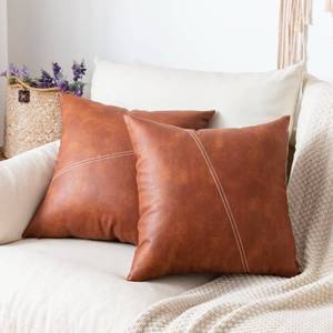 lot 2414 image: GEGELICA Faux Leather Boho Decorative Throw Pillow Covers Brown, Set of 2 20X20 Inch Modern Waterproof Geometry Splicing Square Pillow Cover, for Outdoor Room Couch Living Bedroom Home Decor