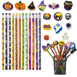 lot 2417 image: JXITON 24pcs Halloween Pencils with Eraser Toppers Ghost Pumpkin Wooden Pencils for Halloween Trick or Treat Goodie Bag Fillers Party Favor Supply