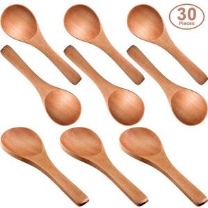 lot 2419 image: 30 Pcs Small Wooden Spoons, 3. 5 Inch Mini Wood Natural Spoons for Jars Tasting Condiments Salt Sugar Coffee Tea Honey Spices, Tiny Wooden Teaspoons for Kitchen Supplies(Light Brown)