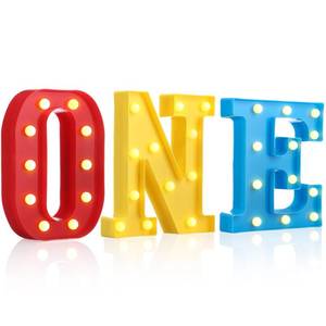 lot 2422 image: Aurelema Cartoon One Letter LED Lights, Toy Inspire 8.9 Inch Battery Powered LED Marquee Letters Lights Sign for One Year Old First Birthday Party Supplies Table Centerpieces Backdrop Photo Prop Decor