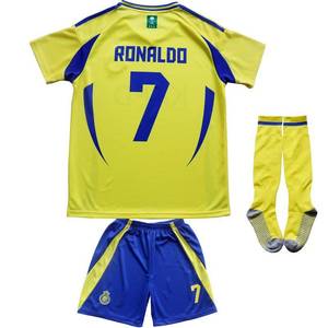 lot 2430 image: Sir Henry NASSR Riyadh Al Home #7 20242025 Kids Soccer JerseyShortsSocks Gift Set for Fans Youth Sizes (YellowBlue,26)