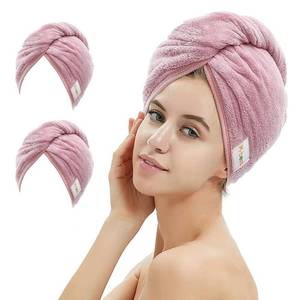 lot 2433 image: M-bestl 2 Pack Microfiber Hair Towel Wrap,Hair Drying Towel with Button Design,Head Towel to Dry Curly Hair Quickly (Bean Pink)