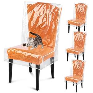 lot 2434 image: Dining Chair Covers, Waterproof Chair Covers - 4 Pack Clear Plastic Seat Chair Protector for Kitchen Keep Your Chair Away from Water Dust Stain and Pet Claws W21 x D18 Fits 16-23 (4)