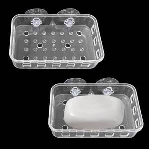 lot 2439 image: 2 Pack Suction Cup Soap Dish Holder Soap Case Clear Acrylic Plastic Wall Mounted Shower Soap Holder Bathroom Kitchen Accessory Securely Holds Bar Soap, Sponge, and Toiletries