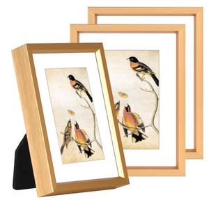 lot 2444 image: 3x4 Picture Frame Set of 3, Gold Aluminum Metal Photo Frames with HD Glass, Fits 2x3 with Mat or 3 x 4 without Mat, Display for Wall and Table
