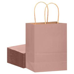 lot 2445 image: qiqee Large Kraft Paper Bags with Handles 13x10x5 32 pcs Gift Paper Bag Cinnamon Pink Solid Color Bags��Large Size��