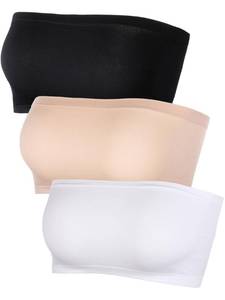 lot 2450 image: Womens Strapless Bralette Seamless Bandeau Soft Stretchy Non-Padded Bandeau Tube Top Bra in Color, 2 Pieces