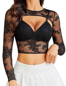 lot 2452 image: Avidlove Womens Lace Cami Tank Tops with Shrug 2 Piece Going Out Crop Tops Spaghetti Strap Mesh See Through Camisole Set Black XL