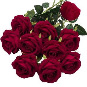 lot 2457 image: Red Velvet Rose Artificial Flowers Bulk Real Touch Artificial Roses with Stems Realistic Silk Roses Flower Long Stem Red Roses Fake Flowers for Decoration Faux Roses for Home Wedding Party Decor