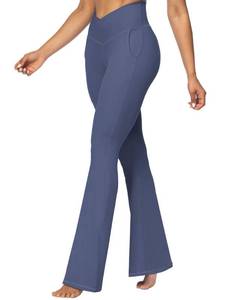 lot 2463 image: Sunzel Flare Leggings for Women with Pockets, Crossover Yoga Pants with Tummy Control, High Waisted and Wide Leg Side Pockets 32 Ash Blue Small