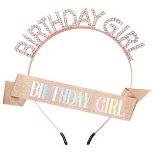 lot 2479 image: Birthday Sash Birthday Crown for Women, Birthday Girl Sash, Birthday Girl Crown, Glitter Rose Gold Birthday Sash and Crown Rhinestone Headband Set, Happy Birthday Girl Princess Tiara Sash Accessories