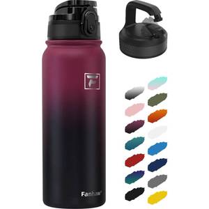 lot 2481 image: Fanhaw 20 oz Insulated Stainless Steel Water Bottle with Anti-Dust Chug Lid & Carabiner Lid, Leakproof Vacuum Metal Bottle for Kids, Women & Men (Red Black)