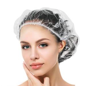 lot 2489 image: Auban 100PCS Disposable Shower Caps, Plastic Clear Hair Cap Large Thick Waterproof Bath Caps for Women, Hotel Travel Essentials Accessories Deep Conditioning Hair Care Cleaning Supplies(20.5)