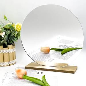 lot 2495 image: Auconda 10 Circle Shape Mirror for Room Decor, Acrylic Mirror with Wood Stand, Frameless Makeup Mirror for Desk Decor, Unique Decor for Bedroom Accessories (Round)