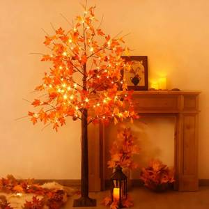 lot 3125 image: 6FT Fall Tree with Lights, Thanksgiving Decorations Warm White 120 LED Maple Tree, Prelit Artificial Thanksgiving Tree, Dimmable Autumn Tree Light, Fall Home Indoor Harvest Outdoor Decor