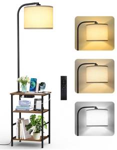 lot 3128 image: OUTONLIFE Floor Lamp with Table, 2 Drawers & Remote, Side End Table with Charging Station, Dimmable Nightstand with 3 Color Temperature, 1-Hour Timer, 12W LED Bulb, for Living Room, Bedroom