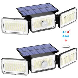 lot 3133 image: Solar Lights Outdoor Waterproof, Motion Sensor & Flood Outdoor Lights with Remote Control, 4 Adjustable Modes, 3000LM & 218 LED, High-Energy-Density Solar Panel-Monocrystalline Technology, 2 Pack