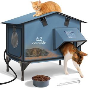 lot 3135 image: Upgraded Heated Cat House for Outside Escape Door, Highly Insulated Heated Outdoor Cat House Waterproof Awning, Weatherproof Outdoor Feral Cat Shelter for Stray Winter