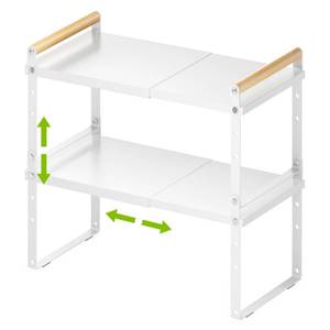 lot 3142 image: DOLALIKE Expandable kitchen Countertop Organizer, Stackable Cabinet Shelf Organizers, Space Saving Spice Rack Pantry Storage for Bathroom Office Organization (6.9D13-19.7W15.7H, White)