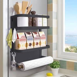 lot 3149 image: Dr.BeTree Magnetic Spice Rack for Refrigerator Magnetic Paper Towel Holder for Fridge Magnetic Shelf Magnetic Shelves Fridge Magnet Organizer Spice Rack Kitchen Organization Kitchen Storage Black