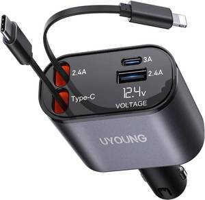 lot 4009 image: iPhone Car Charger, Retractable Fast Car Phone Charger 100w for CarPlay, 4 in 1 Car Charger Adapter with 2 Cables 31.5 Inch and 2 USB Ports, Compatible with iPhone 17161514131211 ProSamsung