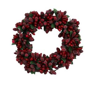 lot 4016 image: 6-inch Beaded Berry Wreath Candlering Candle Ring Ornament Christmas Red
