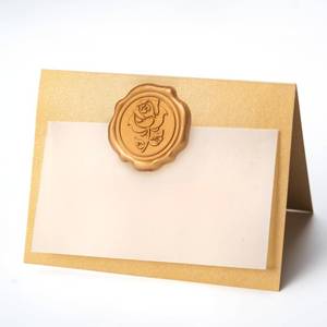 lot 4020 image: Parvigo 25 Pack Name Cards for Table Setting, Place Cards with Antique Gold Rose Wax Seal Sticker for Wedding, Table Tent Card Stock Handmade Decor for Party, Dinner, Home(Pearlized Gold)