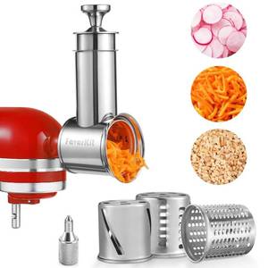 lot 5811 image: FavorKit Large Stainless Steel Slicer Shredder Attachment for KitchenAid Mixers, Dishwasher Safe Salad Maker, Cheese Grater Accessories with 3 Blades & 1 Knob Thumb Screw