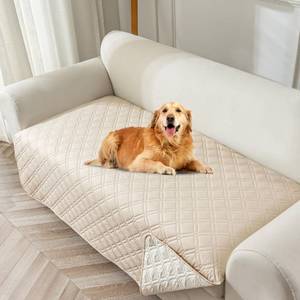 lot 5822 image: Genina Waterproof Couch Cover, Washable Anti-Slip 86.6 inch Sofa Covers with 4 Cushions, Sectional Couch Covers for Pets Friendly, Sofa Slipcovers for Dogs Cats, (86inchBeige)