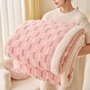 lot 5824 image: Pink Sherpa Throw Blanket for Couch, Flannel Cozy Soft Thick Blanket Warm Twin Blanket for Bed - Fleece, Pink, Home Decor Gifts for Women, 60x80 Inches