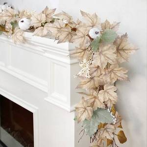lot 5828 image: Fall Decor - Fall Garland - 6Ft Autumn Maples Leaf Pumpkin Berry Garland - Thanksgiving Halloween Mantle Fireplace Farmhouse Harvest Decorations for Home Outdoor Indoor Porch