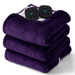 lot 5843 image: Bedsure Electric Blanket Queen Size - Dual Control Heated Blanket Queen, Fast Heating with 10 Time Settings & 10 Heat Settings, Warm Gift for Grandma (84x90 inches, Purple)