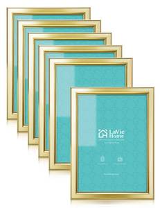 lot 5845 image: LaVie Home 5x7 Picture Frames (6 Pc, Gold) Simple Designed Photo Frame with High Definition Glass for Wall Mount & Table Top Display, Set of 6 Classic Collection